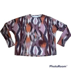 Pashmina Abstract Print Long Sleeve Top Multicolor Boho Art Knit XL